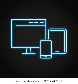 Digital devices neon icon in line style. Responsive design. Vector illustration.