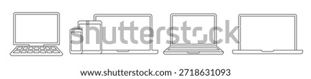 digital devices outlines icons set simple contour