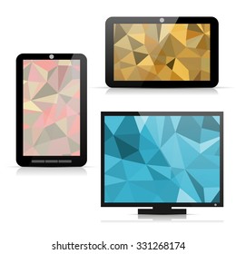 Digital devices with polygonal screens, vector illustration.
