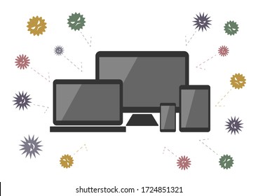 Digital devices and prevention of virus. Vector Illustration.
