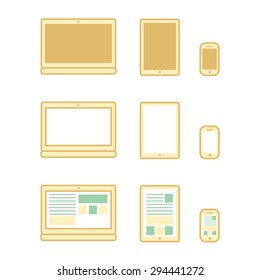 Digital devices set, laprtop, tablet and smart phone set in vector