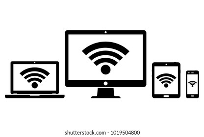 Digital devices with wifi internet connection symbol