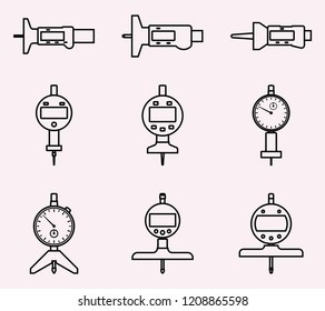 Digital and dial depth gauge icon set. Vector thin line