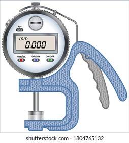 Digital Dial Thickness Gauge - mm, Inch, Flat Anvil,