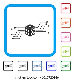 Digital Dice Circuit icon. Flat gray pictogram symbol in a blue rounded frame. Black, grey, green, blue, red, orange color additional versions of digital dice circuit vector.