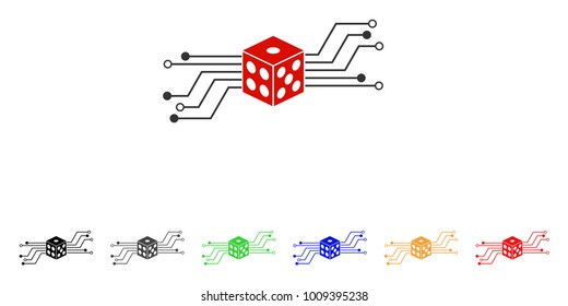 Digital Dice Circuit icon. Vector illustration style is a flat iconic digital dice circuit symbol with grey, yellow, green, blue, red, black color versions. Designed for web and software interfaces.