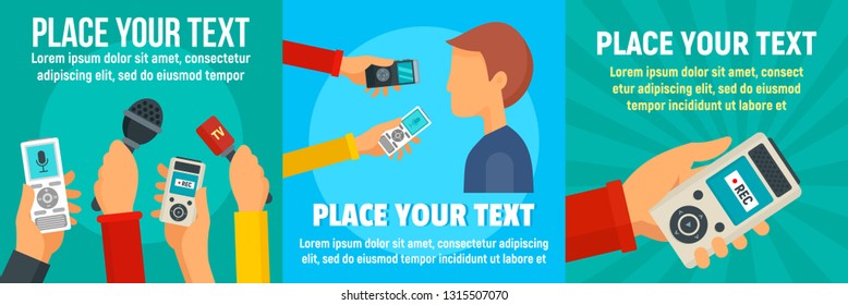 Digital dictaphone banner set. Flat illustration of digital dictaphone vector banner set for web design