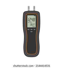 Digital Differential Pressure Gauge On White Background. Device For Measuring Pressure. Vector Illustration.