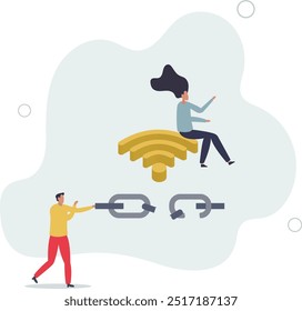 Desconexión digital y salida de la tecnología de Internet para detox.flat diseño con las personas.