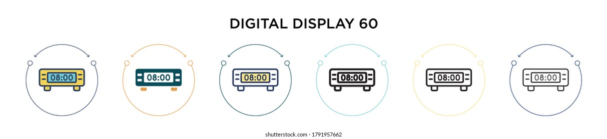 Icono de pantalla digital 60 en estilo relleno, delgado, contorno y trazo. Ilustración vectorial de dos pantallas digitales de color y negro 60 iconos vectoriales se pueden utilizar para móviles, ui, web