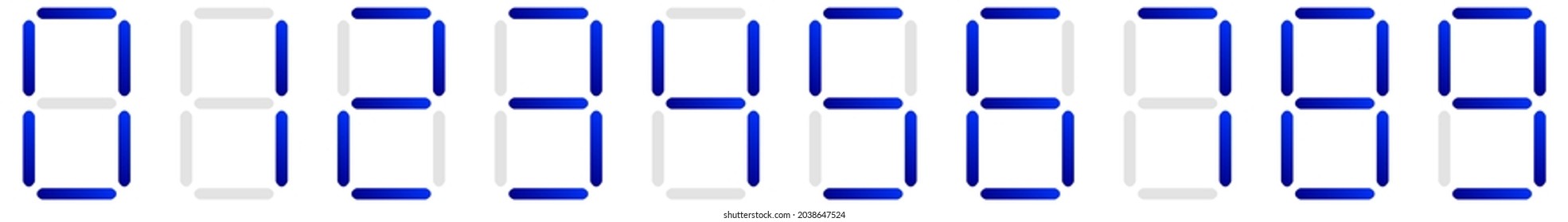 Digital display of digits, numbers, numberals. Scoreboard, digital clock, stopwatch numbers