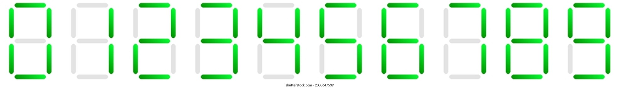 Digital display of digits, numbers, numberals. Scoreboard, digital clock, stopwatch numbers