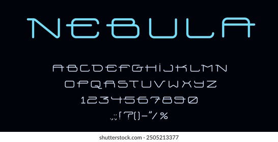 Digitale Schriftart, technische Schrift Buchstaben und Zahlen moderne Typografie-Set. Vektor Zukunftstechnologie Techno Schriftart, Computerbildschirm typo von englisch abc mit breiten Neonblau Zeichen