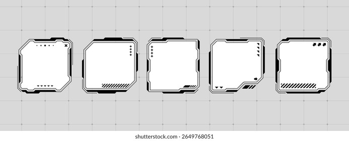 Vetor de quadro de caixa de texto hud de exibição digital. Elemento de interface de tecnologia futura. Gráfico de janela de interface gráfica de usuário de ficção científica para dados ou mensagens.