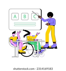 Digitale Darstellung isolierter Cartoon-Vektorgrafiken. Lehrer mit Kindern im virtuellen Klassenzimmer, intelligente Klassen, Videokonferenzen, Fernlernprozess, Vektorgrafik von Bildungssoftware.