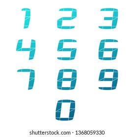 Digital display numbers set for calculator or clock. Italic styles. Flat design.