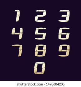 Digital display numbers set for calculator or clock. Italic styles. Purple background.