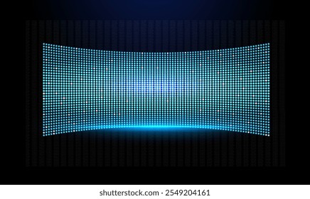 Pantalla de visualización digital con luces azules vibrantes en un diseño curvo que crea una atmósfera futurista