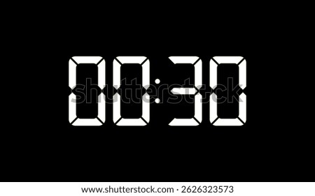 Digital Display Showing Zero Hour and Thirty Minutes, Isolated on a Dark Background, Ideal for Conceptual Projects and Time-Related Designs, Timer and Deadline