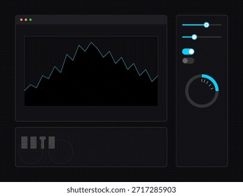 Una pantalla digital muestra un gráfico de líneas con picos y valles que indican cambios en los datos. Los controles están presentes para ajustar las Configuraciones y las preferencias de visualización.