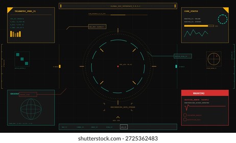Ein digitales Display zeigt verschiedene Metriken und Datenpunkte in einem kreisförmigen Layout an. Zu den Informationen gehören Statistiken und Messwerte, die für eine bestimmte Analyse relevant sind.