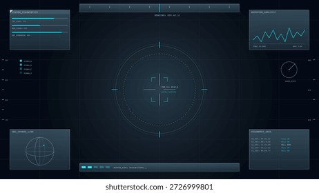 Ein digitales Display zeigt verschiedene Metriken und Diagramme, die zur Verfolgung und Beobachtung von Daten in einem wissenschaftlichen Setup verwendet werden. Die Schnittstelle enthält Statistiken und Telemetrieinformationen.