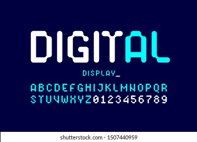 Digital Display Typeface, Alphabet And Numbers, Vector Illustration