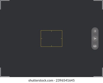 Digital display video recorder grid. Mobile phone camera viewfinder with square target on dark background.