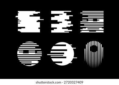Digitale Verzerrung geometrische Form moderne Icon Design-Set für Technologie. Datenrauschen geometrische Form Silhouette Element Design Pack für die Industrie. Abstrakte Störung mit Kreis- und quadratischem Symbolsatz