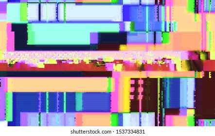 Digital distortion malfunctioning poor online video broadcast. Wallpaper glitch texture. Vector illustration.