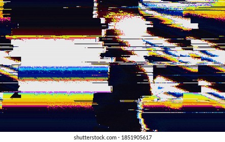 Digital distortion of television broadcast. Corrupted video signal. Abstract glitch texture background. Vector illustration.