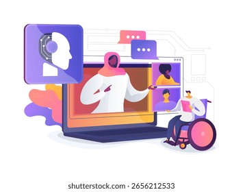 Digital Diversity and Inclusion Training abstract concept vector illustration. Online platforms educate leaders on fostering diverse and inclusive workplaces. abstract metaphor.