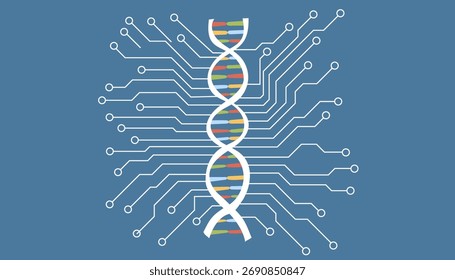 DNA digital isolado. Conceito de biotecnologia e bioinformática. Integração da genética e da tecnologia. Clipart plano de vetor.