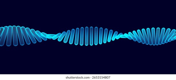 Digital DNA Technology Background, Artificial Intelligence and Biomedical Science Tech Integration Concept with Glowing Double Helix Made of Data Particles. Vector Illustration.