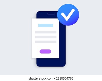 Digital document concept. Signing or registration form, text information on smartphone. Electronic technology in business, financial, law. Personal data on mobile phone flat vector illustration