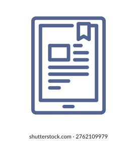 Digital document file icon representing paper sheet with text content and bookmark symbol for information storage and data management flat vector illustration isolated on white background.