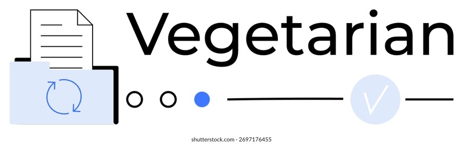 Digital document in folder, verification checkmark, and progression timeline with Vegetarian text. Ideal for document management, branding, verification processes, digital transformation, healthy