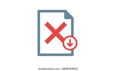 Digital document icon displaying a download symbol overlaid with a bold red cross indicating a failed or invalid file download process.