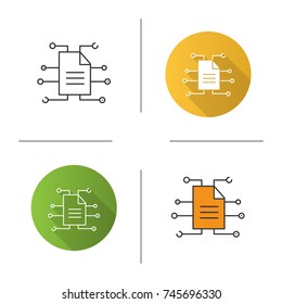 Digital Document Icon. Flat Design, Linear And Color Styles. Data, Information. Computing. Isolated Vector Illustrations