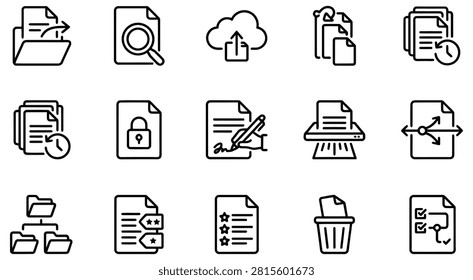 Digital document management and file handling icons with document, management