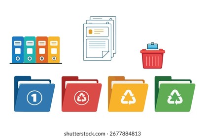 Gerenciamento e organização de documentos digitais com pastas e lixeira, ilustrando os conceitos de ciclo de vida e arquivamento de dados