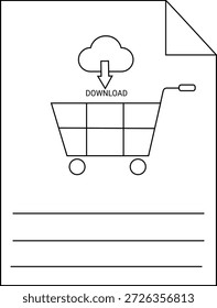 Un documento digital muestra una Descarga en la nube sobre un Carrito de compras con líneas a continuación