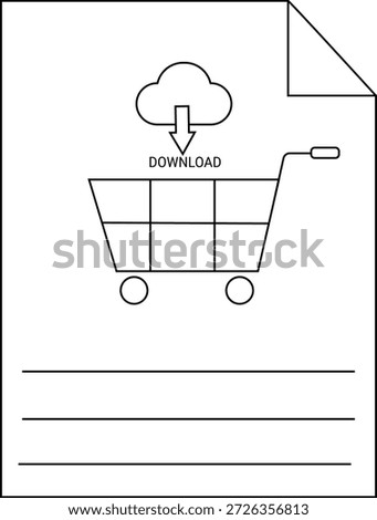 A digital document shows a cloud download above a shopping cart with lines below