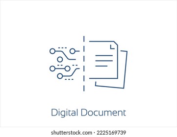 Documento digital, transformación digital, icono de datos de tecnología, diseño de iconos del vector de contorno - golpe editable