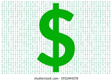Digital dollar currency with one and zero binary code digit. Cryptocurrency electronic money and digital banking. Vector illustration