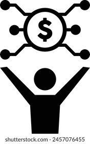 Digital dollar icon vector currency symbol with male user person profile avatar for digital currency in a glyph pictogram illustration