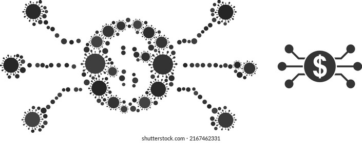 Digital dollar mosaic icon. Vector mosaic constructed with scattered contagious icons. Contagious mosaic digital dollar icon. Digital dollar mosaic for isolation images.