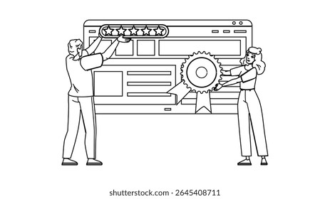 digital domain authority vector. search business, visibility law, system ranking digital domain authority character. people black line pencil drawing illustration