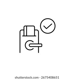 Cerradura de puerta digital y marca de verificación. Seguridad en el hogar de confianza. Icono de Vector de trazo perfecto y editable