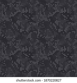 Digital dot half tone black camouflage, seamless pattern. Urban clothing style, masking dotty camo repeat print. Vector monochrome texture